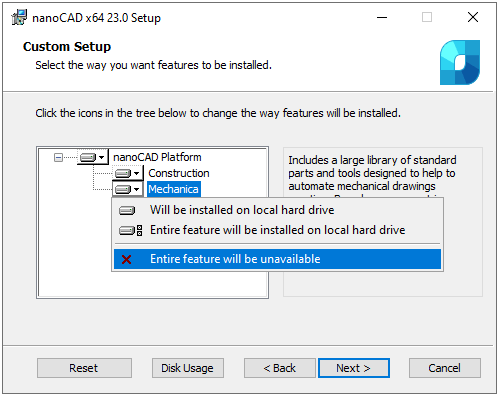 nanoCAD installation step