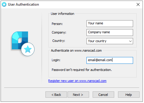 nanoCAD registration step